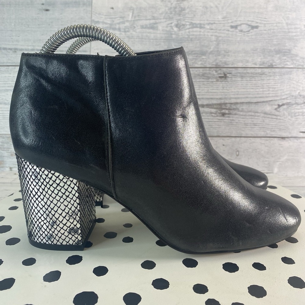 Katy Perry The Corra Booties Womens 8.5 Black Silver Faux Leather Block Heel Fun